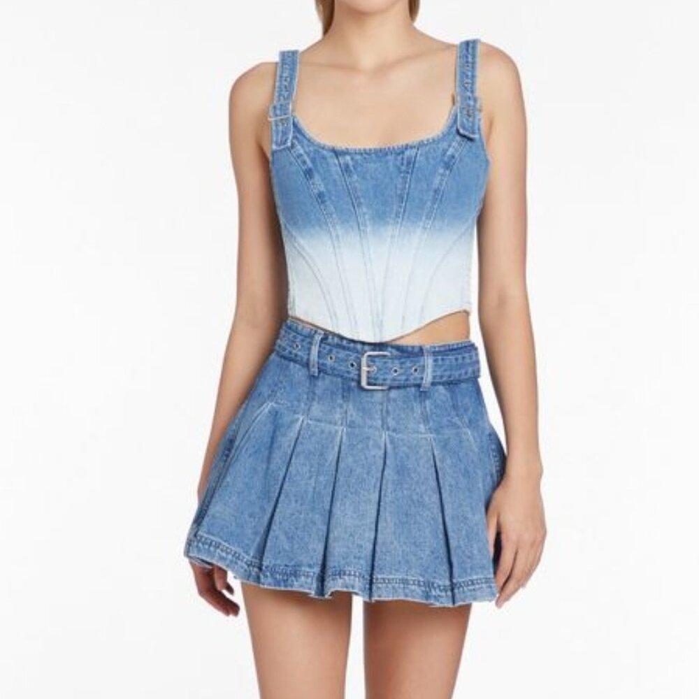 NWT Amanda Uprichard Raisa Denim Top - Picture 6 of 8